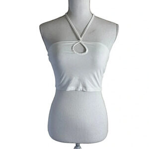 ASOS Design White Crop Top Size 4 Keyhole Neck Sleeveless Stretch Summer Casual
